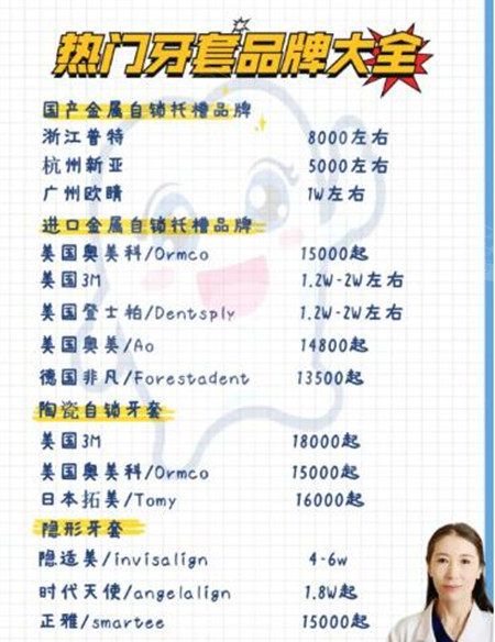 上海主流牙套品牌官方价格表2021一,上海十大牙科医院的排行榜的价目