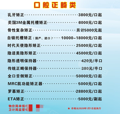 江门新时代口腔牙齿矫正大概费用多少图示