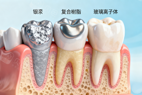 各类型补牙材料卡通图